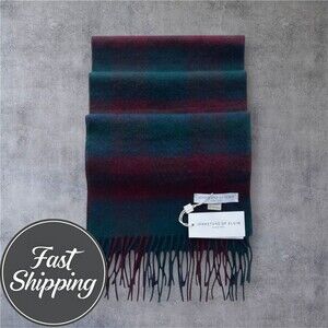 JOHNSTONS OF ELGIN Men’s Scarf Red Green Blue Tartan Cashmere Made in Scotland